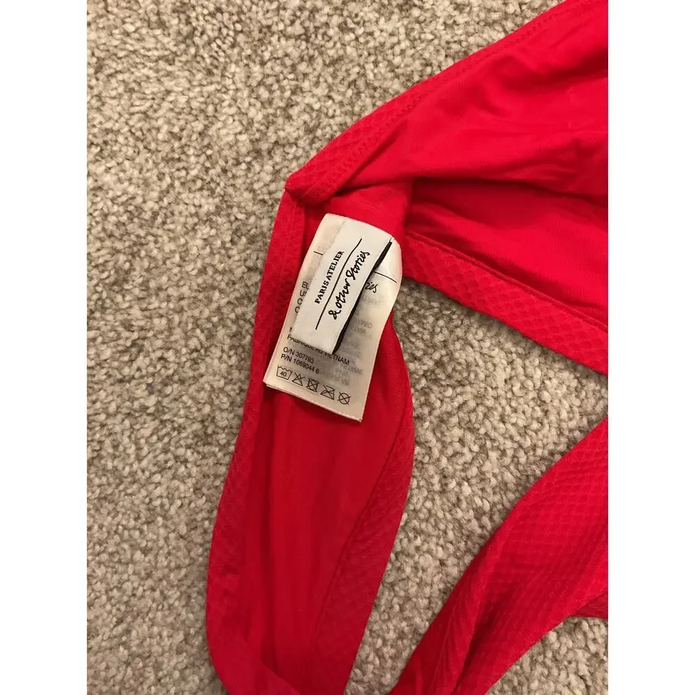 & Other Stories Red High Neck Halter Bikini Top Scandinavian Minimalist, sz 8